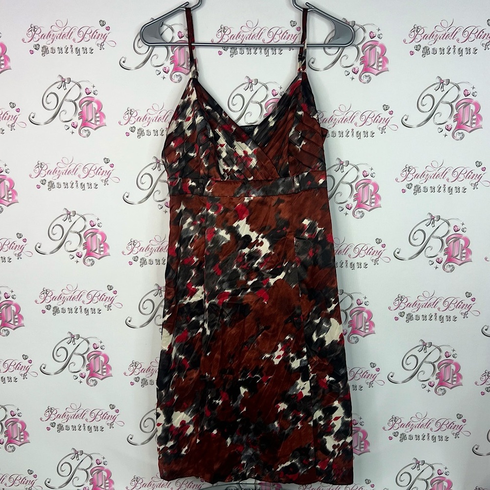 Esprit dress tie dye style splatter print red orange Charcoal Smocked Dress